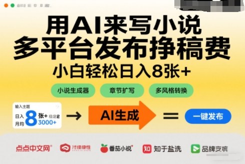 用AI来写小说，多平台发布挣稿费，小白轻松日入8张+，长期稳定项目-副业资源网