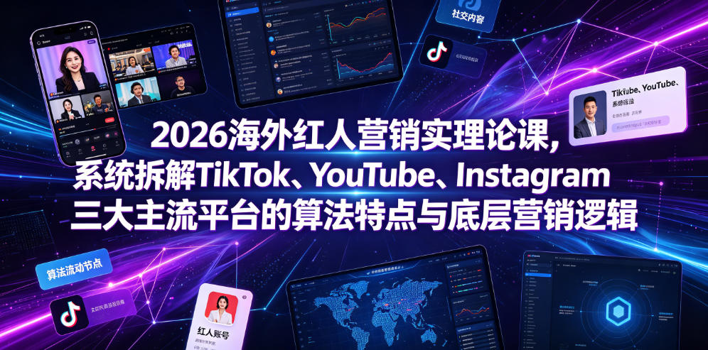 2026海外红人营销实理论课，系统拆解TikTok、YouTube、Instagram三大主流平台的算法特点与底层营销逻辑-副业资源网