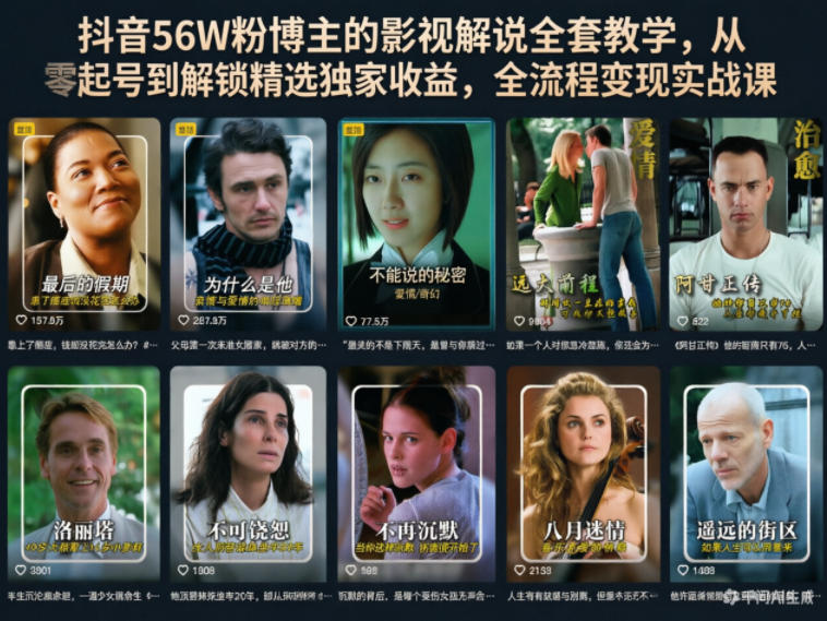 抖音56W粉博主的影视解说全套教学,从零起号到解锁精选独家收益,全流程变现实战课-副业资源网