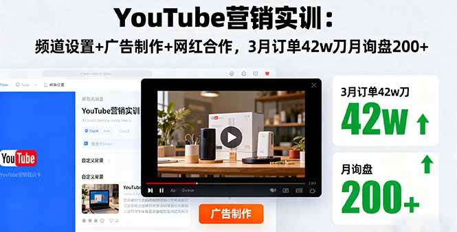 （16107期）YouTube营销实训：频道设置+广告制作+网红合作，3月订单42w刀月询盘200+-副业资源网
