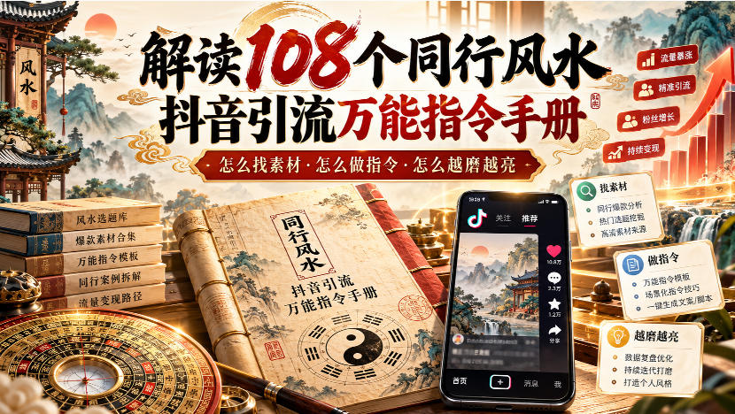 解读108个同行风水抖音引流万能指令手册，怎么找素材·怎么做指令·怎么越磨越亮【文档】-副业资源网