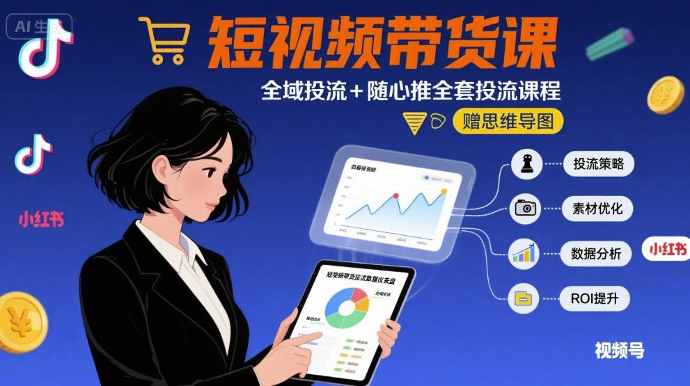 最新短视频带货课，全域投流+随心推全套投流课程+思维导图-副业资源网