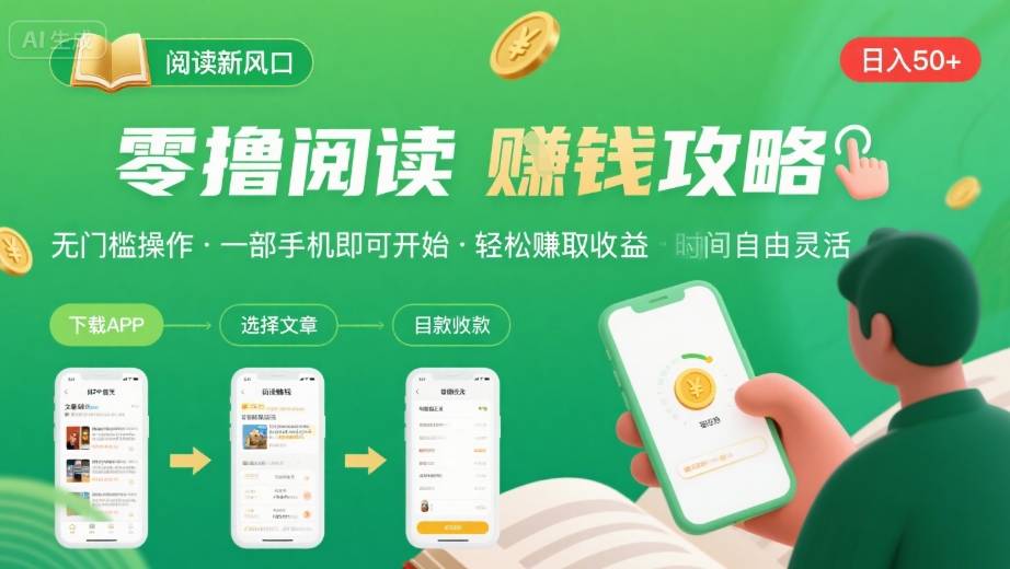 零撸阅读新风口，无门槛轻松挣，一部手机，日入 50-3张【揭秘】-副业资源网