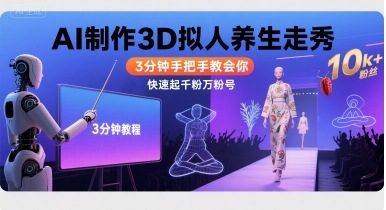 Ai制作3D拟人养生走秀，3分钟手把手教会你，快速起千粉万粉号-副业资源网