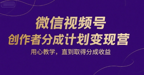 微信视频号创作者分成计划变现营，用心教学，直到取得分成收益-副业资源网