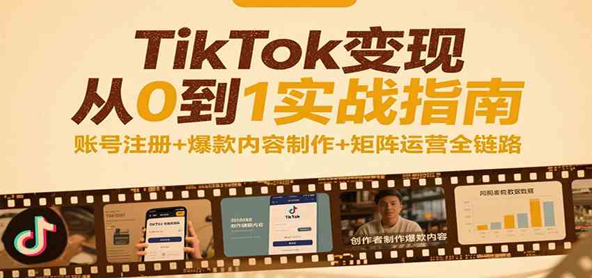 TikTok变现从0到1实战指南：账号注册+爆款内容制作+矩阵运营全链路-副业资源网