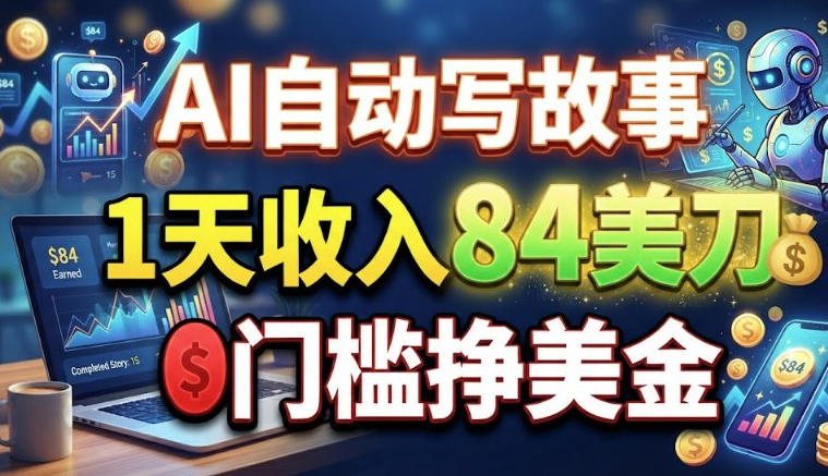 AI自动写故事，1天收入84刀，0门槛挣美刀-副业资源网