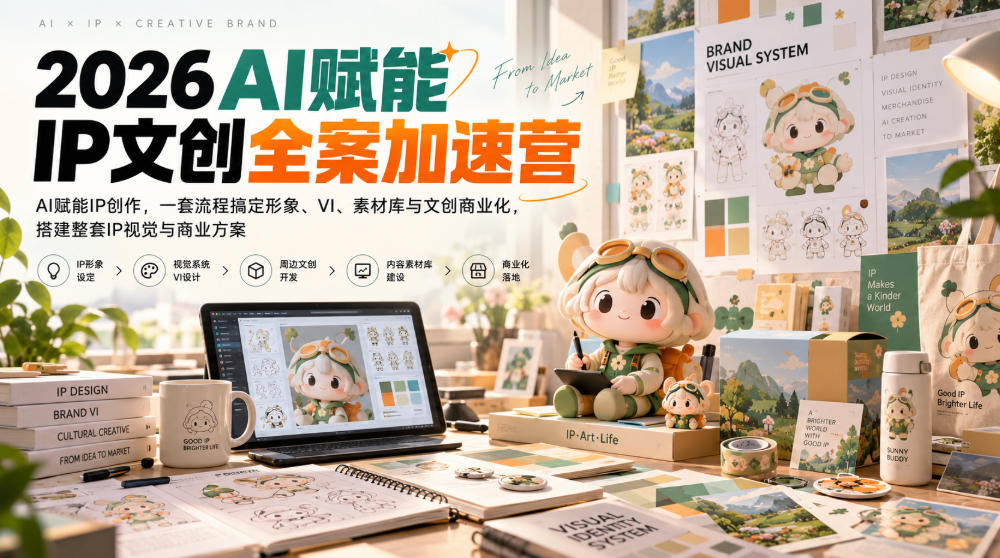 2026AI赋能ip文创全案加速营，AI赋能IP创作，一套流程搞定形象、VI、素材库与文创商业化，搭建整套IP视觉与商业方案-副业资源网