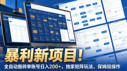 暴利新项目！全自动搬砖单账号日入200+，独家矩阵玩法，保姆级操作【揭秘】-副业资源网