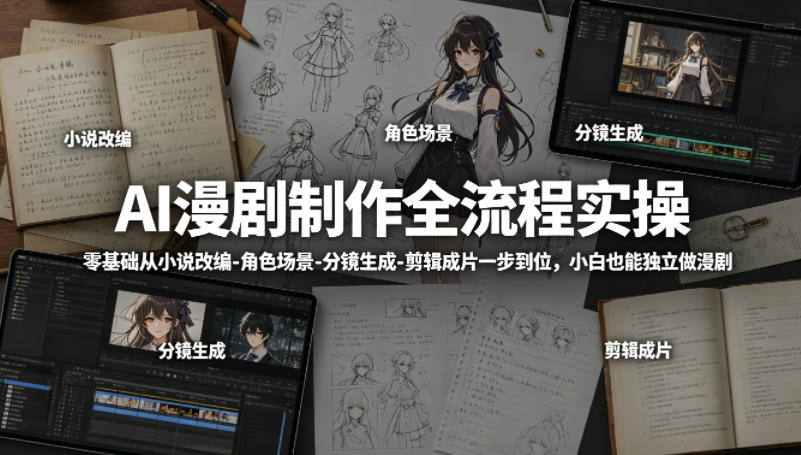 AI漫剧制作全流程实操，零基础从小说改编-角色场景-分镜生成-剪辑成片一步到位，小白也能独立做漫剧-副业资源网