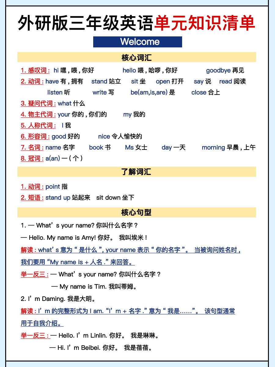 外研三上英语知识清单全-副业资源网