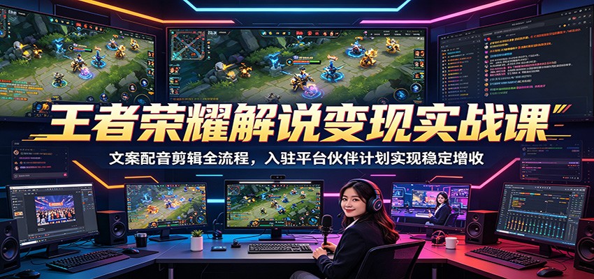 王者荣耀解说变现实战课:文案配音剪辑全流程,入驻平台伙伴计划实现稳定增收-副业资源网