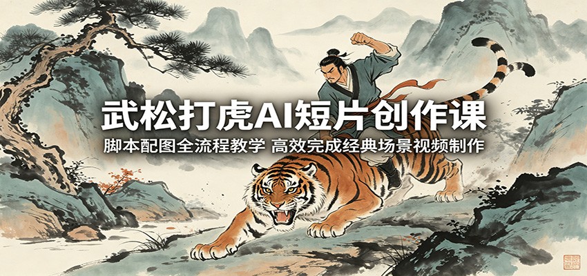 武松打虎AI短片创作课:脚本配图全流程教学,高效完成经典场景视频制作-副业资源网