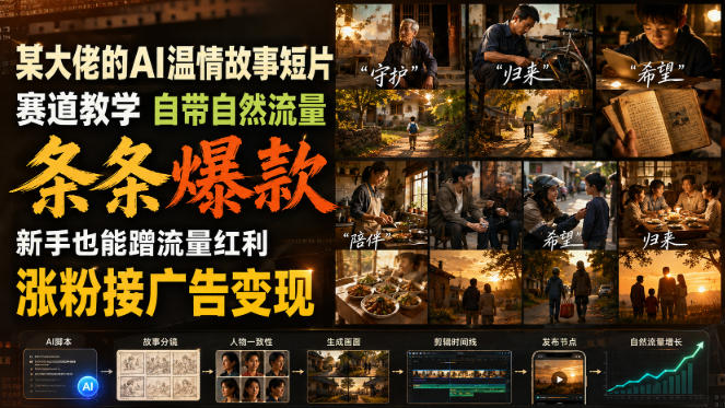 某大佬的AI温情故事短片赛道教学，自带自然流量，条条爆款，新手也能蹭流量红利，涨粉接广告变现-副业资源网