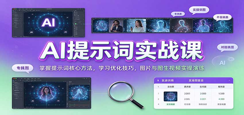 AI提示词实战课：掌握提示词核心方法，学习优化技巧，图片与图生视频实操演练-副业资源网