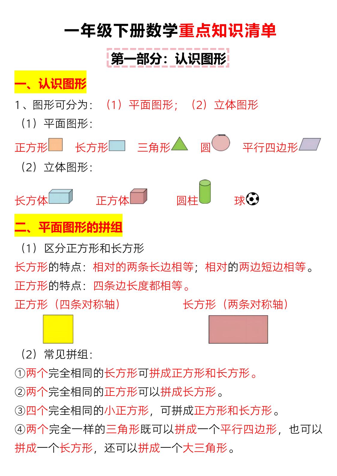 一年级下数学重难点知识点梳理-副业资源网