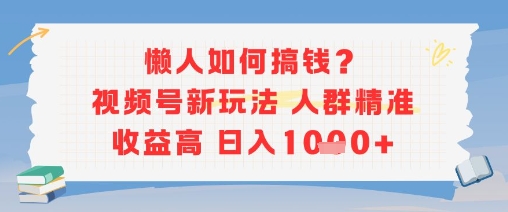 懒人如何搞钱？视频号新玩法，人群精准收益高，日入多张-副业资源网