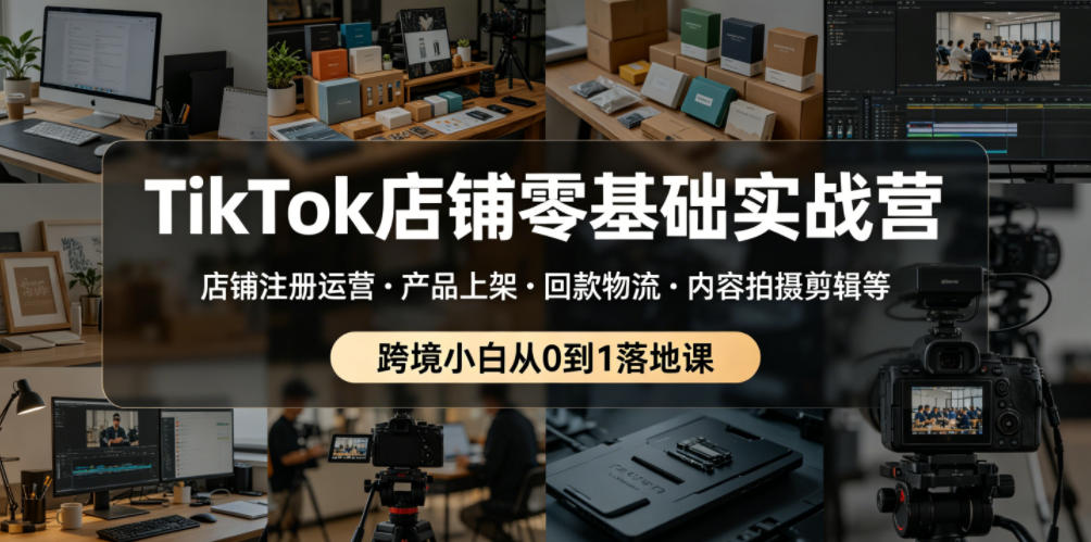 TikTok店铺零基础实战营，店铺注册运营・产品上架・回款物流・内容拍摄剪辑等 ，跨境小白从0到1落地课-副业资源网