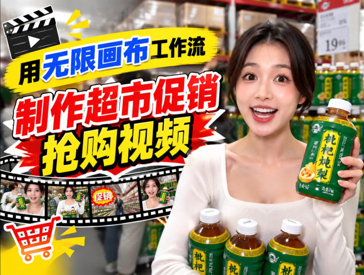 无限画布超市促销抢购视频工作流，一键产出TikTok抖音带货短视频-副业资源网
