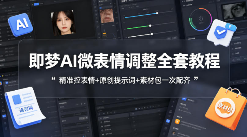 即梦AI微表情调整全套教程，精准控表情+原创提示词+素材包一次配齐-副业资源网