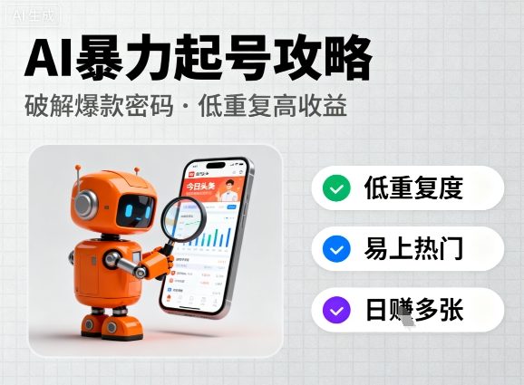 今日头条新玩法，AI暴力起号，重复度低，更容易爆，日入多张-副业资源网