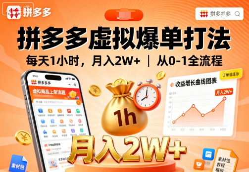 拼多多虚拟爆单打法，每天1小时，月入2W+，从0-1全流程-副业资源网
