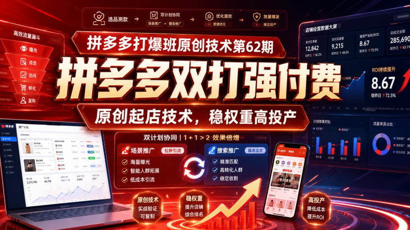 拼多多打爆班原创技术第62期，拼多多双打强付费，原创起店技术，稳权重高投产-副业资源网