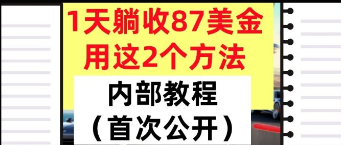 1天躺收87美刀，用这2个方法，长期稳定，超简单，内部教程-副业资源网