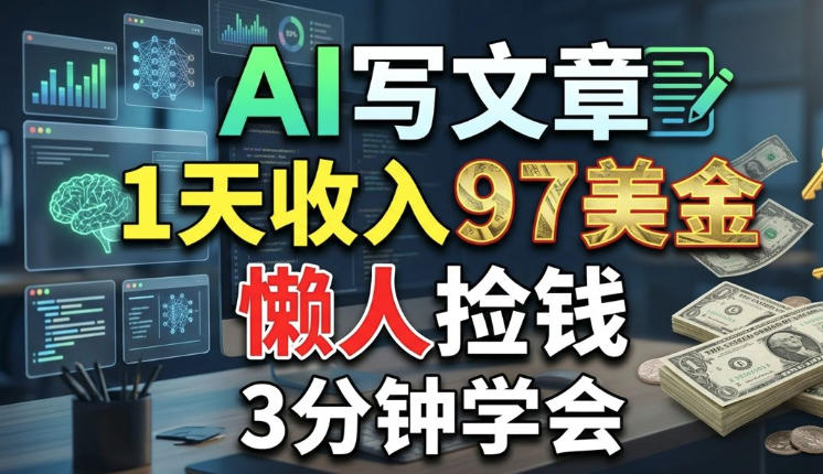 AI写文章，1天收入97美刀，懒人捡钱，3分钟学会，长久的被动收入-副业资源网