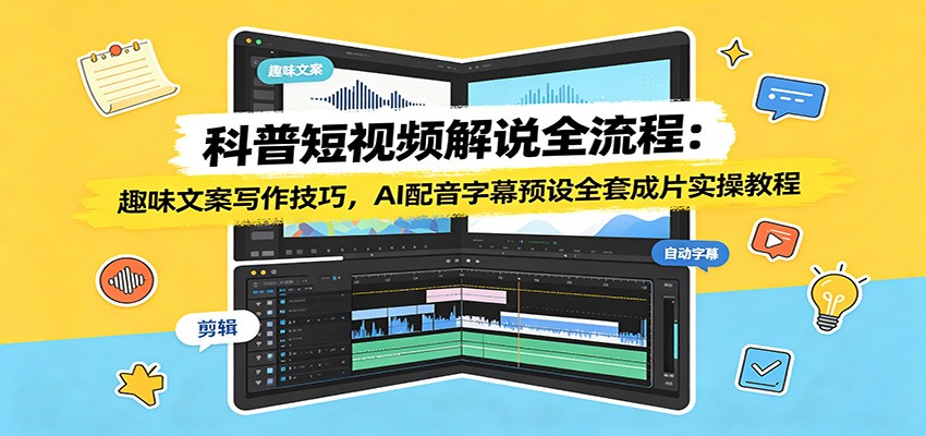 科普短视频解说全流程:趣味文案写作技巧,AI配音字幕预设全套成片实操教程-副业资源网