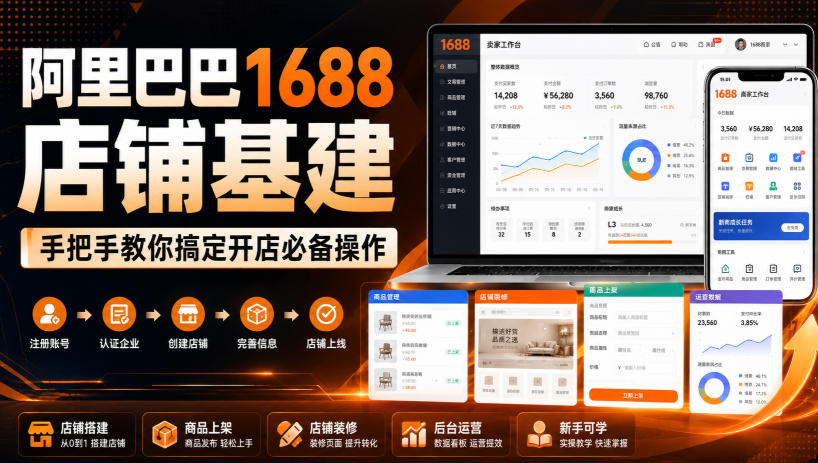 阿里巴巴1688店铺基建，手把手教你搞定开店必备操作（更新8月）-副业资源网