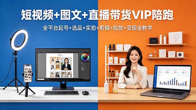 （18319期）短视频+图文+直播带货VIP陪跑，全平台起号+选品+实拍+剪辑+投放+变现全教学-副业资源网