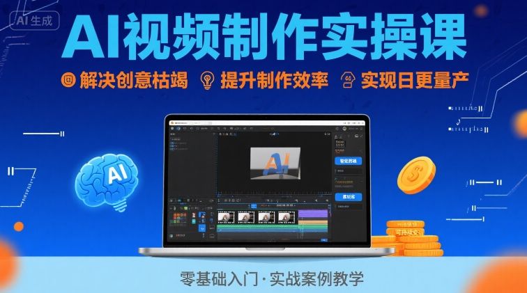 Ai视频制作实操课，解决创意枯竭、效率低下痛点，实现日更量产可持续变现-副业资源网