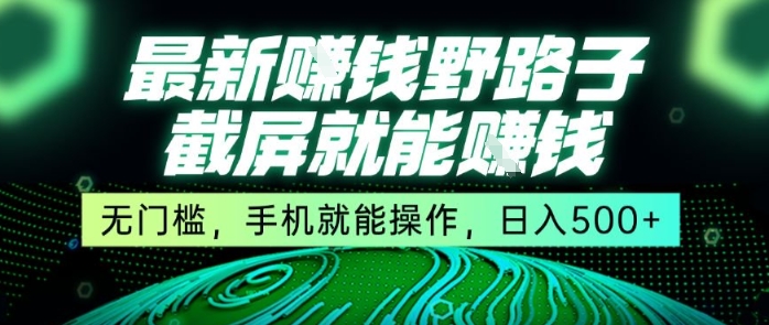最新野路子截屏就能挣钱，无门槛，手机就能操作，日入5张【揭秘】-副业资源网