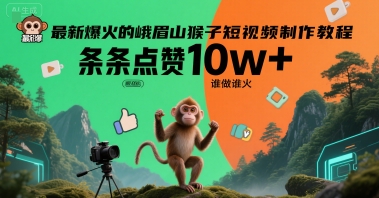 最新爆火的峨眉山猴子短视频制作教程，条条点赞10w+，谁做谁火【教程+提示词】-副业资源网