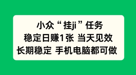 小众挂ji任务手机电脑都能挂，稳定日賺1张+，当天见效【揭秘】-副业资源网