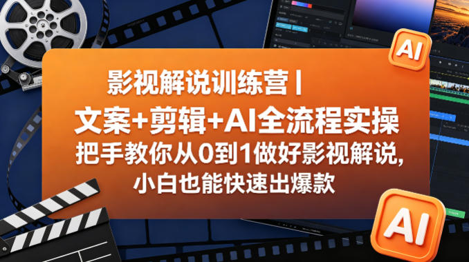 影视解说训练营｜文案+剪辑+AI全流程实操，把手教你从0到1做好影视解说，小白也能快速出爆款-副业资源网