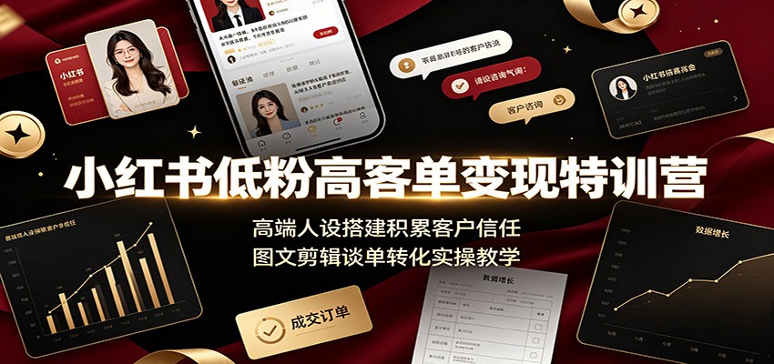 小红书低粉高客单变现特训营：高端人设搭建积累客户信任，图文剪辑谈单转化实操教学-副业资源网