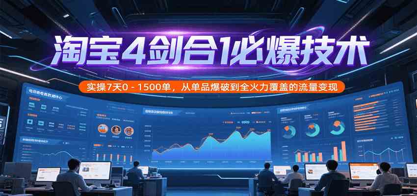 淘宝4剑合1必爆技术，实操7天0-1500单，从单品爆破到全火力覆盖的流量变现-副业资源网