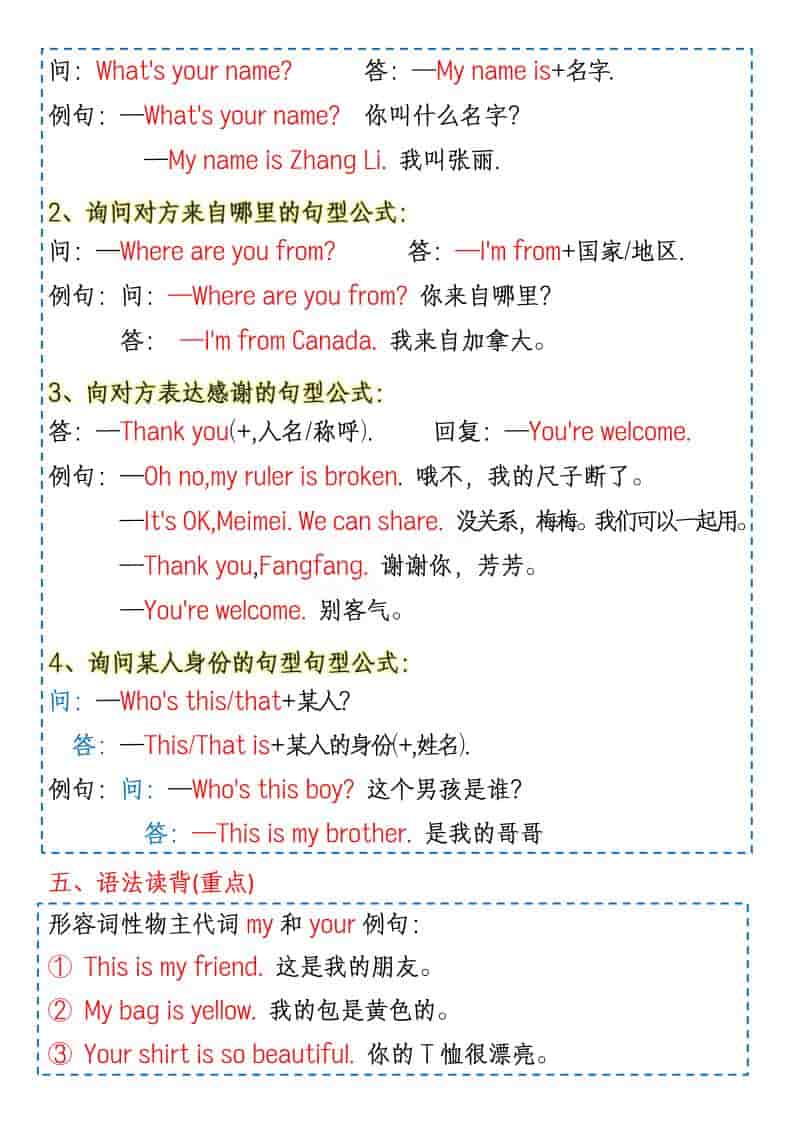 三年级下英语1-6单元知识点《人教版PEP》