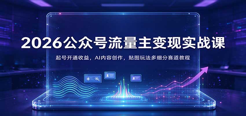 2026公众号流量主变现实战课：起号开通收益，AI内容创作，贴图玩法多细分赛道教程-副业资源网