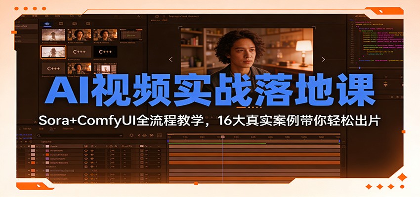 AI视频实战落地课：Sora+ComfyUI全流程教学，16大真实案例带你轻松出片-副业资源网