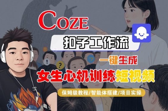COZE扣子工作流一键生成女生心机训练短视频，保姆级教程-智能体搭建-项目实操-副业资源网