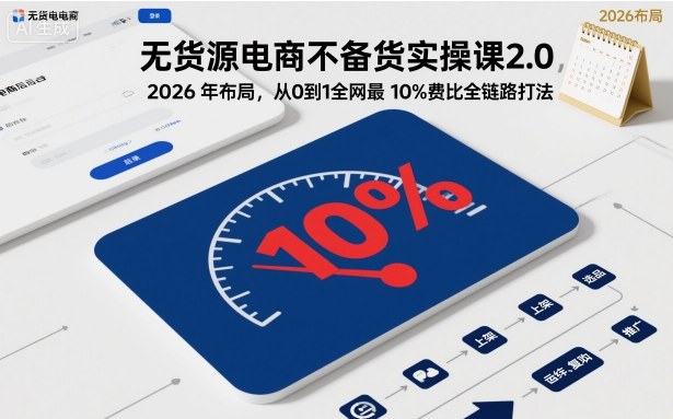 无货源电商不备货实操课2.0，2026年布局，从0到1全网最低10%费比全链路打法【更新26年4月】-副业资源网