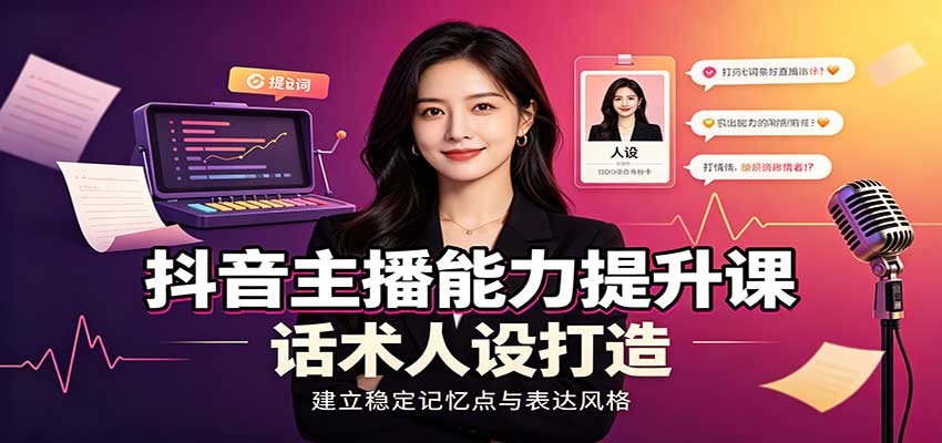 抖音主播能力提升课：账号底层逻辑，直播间搭建调试，话术人设打造全套教学-副业资源网