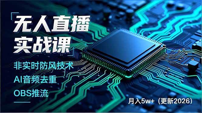 （17384期）无人直播实战课（更新2月），非实时防风技术、AI音频去重、OBS推流，建立技术壁垒，月入5w+-副业资源网