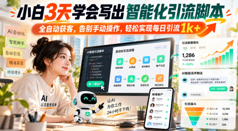 小白3天学会写出智能化引流脚本，全自动获客，告别手动操作，轻松实现每日引流1k+-副业资源网