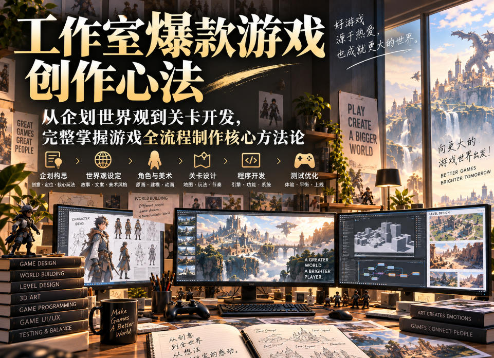 工作室爆款游戏创作心法｜从企划世界观到关卡开发，完整掌握游戏全流程制作核心方法论-副业资源网