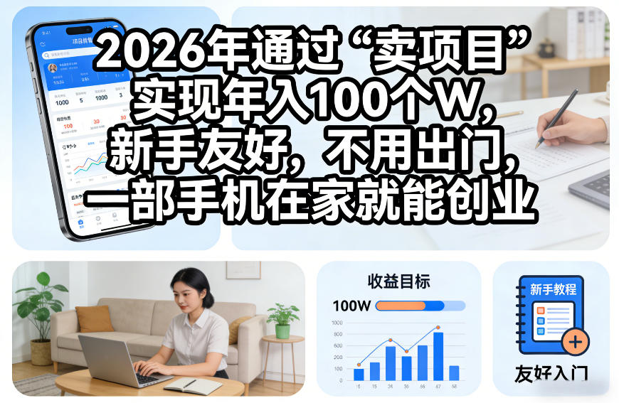 2026年通过“卖项目”实现年入100个W，新手友好，不用出门，一部手机在家就能创业【揭秘】-副业资源网