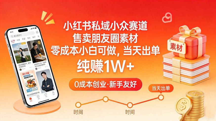 小红书私域小众赛道，售卖朋友圈素材，零成本小白可做，当天出单，月入1W+-副业资源网